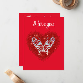 Tarjeta Pequeña Red heart glitter butterfly
