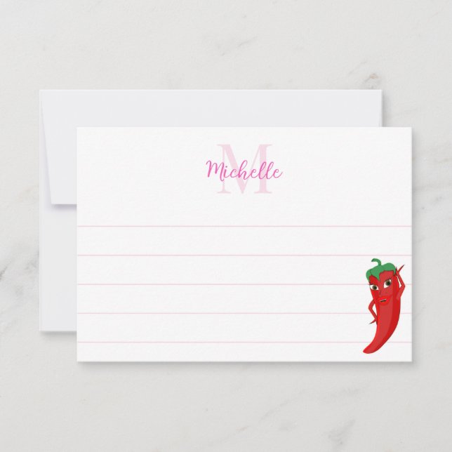 Tarjeta Pequeña Red Hot Pepper Diva Cute Custom Lined Monogram (Anverso)