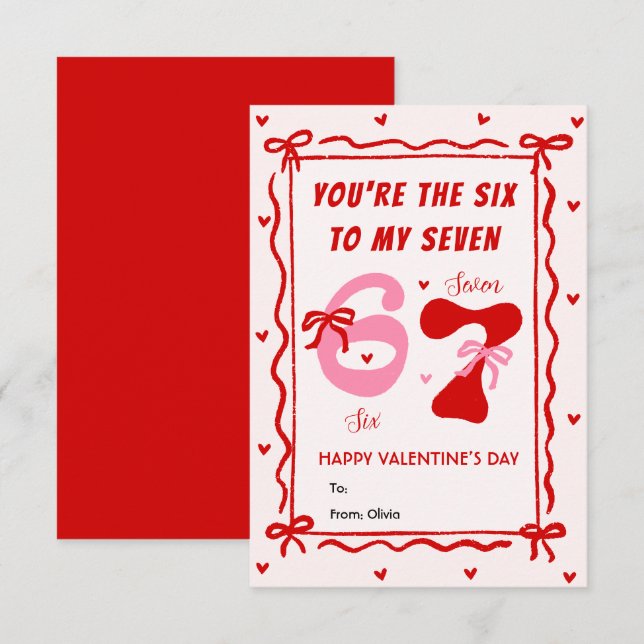 Tarjeta Pequeña Red Pink 6 7 Meme Coquette Bow Valentines Day Card (Anverso / Reverso)