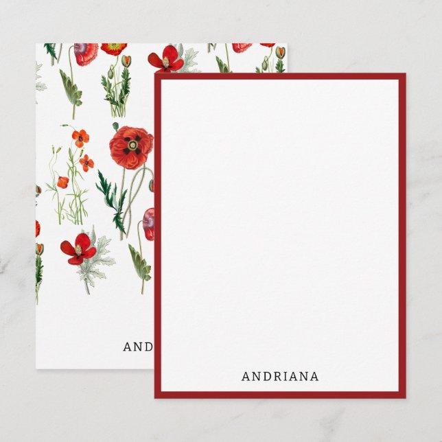 Tarjeta Pequeña Red Watercolor Poppies Florals (Anverso / Reverso)