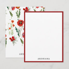 Tarjeta Pequeña Red Watercolor Poppies Florals