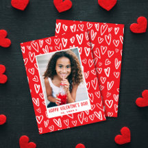 Red + White Heart Valentine's Classroom Photo Card