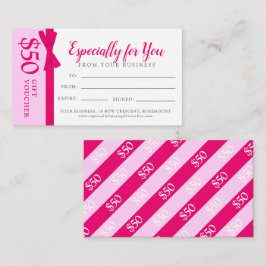 Tarjeta Pequeña Regalo comercial de lazo rosado $50 vale regalo