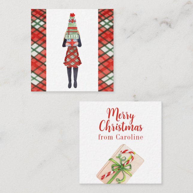 Tarjeta Pequeña Regalo de Chica de la moda de las Navidades acuáti (Anverso / Reverso)