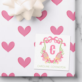 Tarjeta Pequeña Regalo de Escudo monograma de pádel rosa y verde