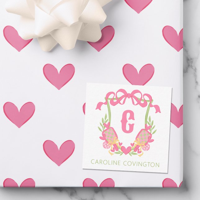 Tarjeta Pequeña Regalo de Escudo monograma de pádel rosa y verde (Subido por el creador)