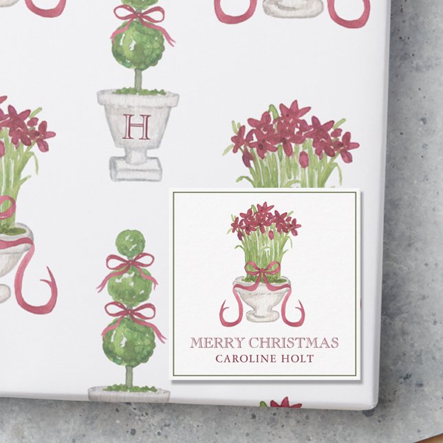 Tarjeta Pequeña Regalo de Navidades de acuarela de Borgoña Amaryll (Subido por el creador)