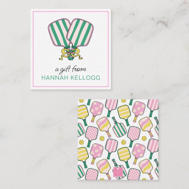 Tarjeta Pequeña Regalo de remo verde rosa y amarillo preppy (Anverso / Reverso)