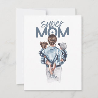 Tarjeta Pequeña Regalo de Super Mamá Personalizada con Hijo e Hija