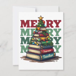 Tarjeta Pequeña Regalo para Maestro Feliz Navidad Libros para Ma