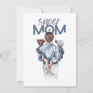 Tarjeta Pequeña Regalo personalizado de súper mamá con hijo e hija