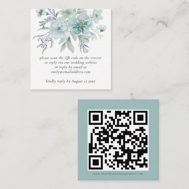 Tarjeta Pequeña Registro de código QR de florals verde azuladas Bo (Anverso / Reverso)