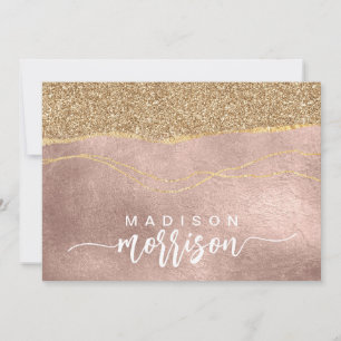 Tarjeta Pequeña Relieve metalizado dorado Rosa de nombre de guión