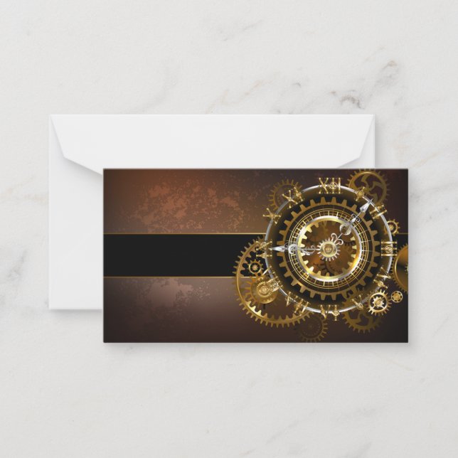 Tarjeta Pequeña Reloj de vapor con engranajes antiguos (Anverso)