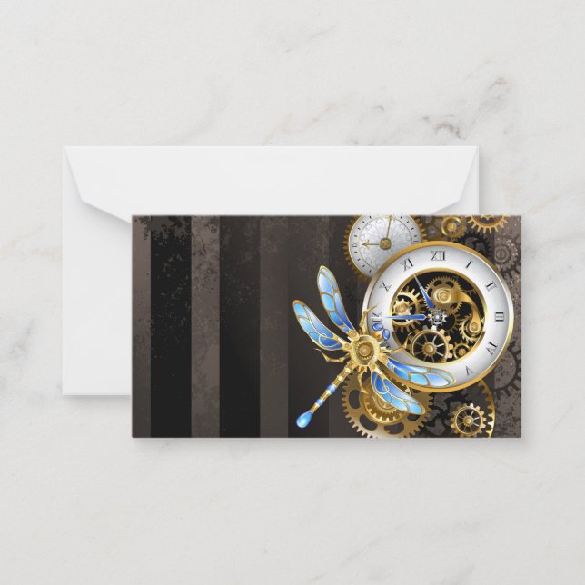 Tarjeta Pequeña Reloj de vapor con libélula mecánica (Anverso)