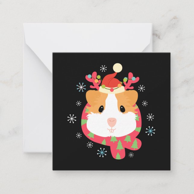 Tarjeta Pequeña Reno de Navidad de Conejillo de Indias (Anverso)