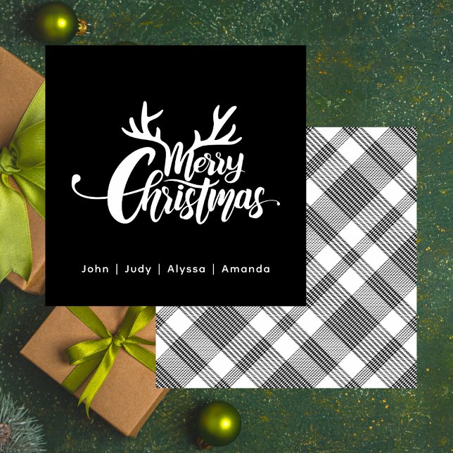 Tarjeta Pequeña Reno de Navidad en Blanco y Negro Fiesta de Navida (Subido por el creador)