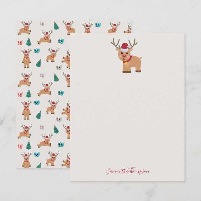 Tarjeta Pequeña Reno de Navidad Encantador con Nombre Personalizad (Anverso / Reverso)
