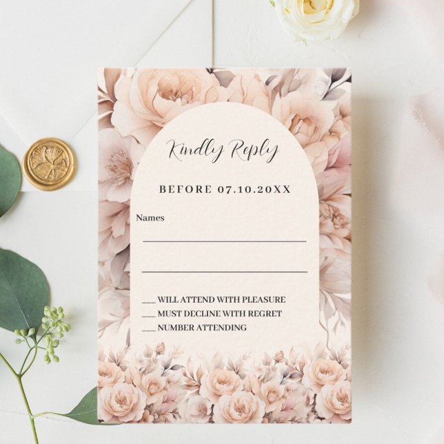 Tarjeta Pequeña Respuesta de arca boda de los rosas de crema RSVP (Subido por el creador)