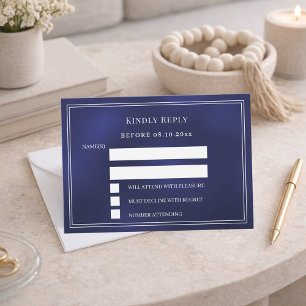 Tarjeta Pequeña Respuesta de boda azul marino RSVP