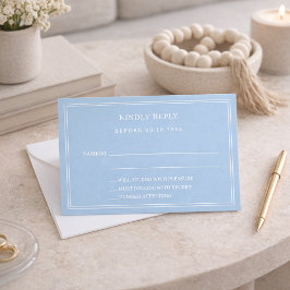 Tarjeta Pequeña Respuesta de boda azul polvoriento RSVP