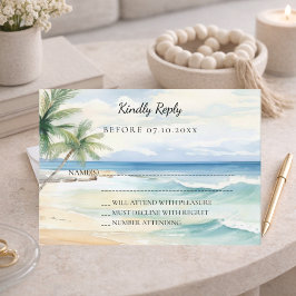 Tarjeta Pequeña Respuesta de boda de acuarela tropical de playa RS