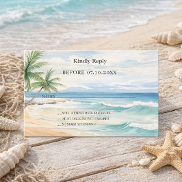 Tarjeta Pequeña Respuesta de boda de acuarela tropical de playa RS