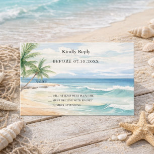 Tarjeta Pequeña Respuesta de boda de acuarela tropical de playa RS