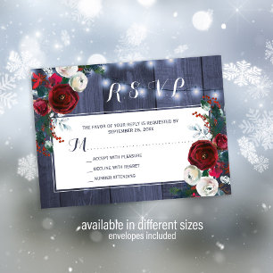 Tarjeta Pequeña Respuesta de boda elegante floral invernal rústica