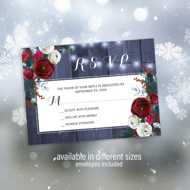Tarjeta Pequeña Respuesta de boda elegante floral invernal rústica (Subido por el creador)