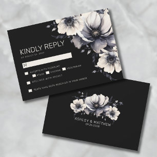 Tarjeta Pequeña Respuesta de Boda Floral Negra