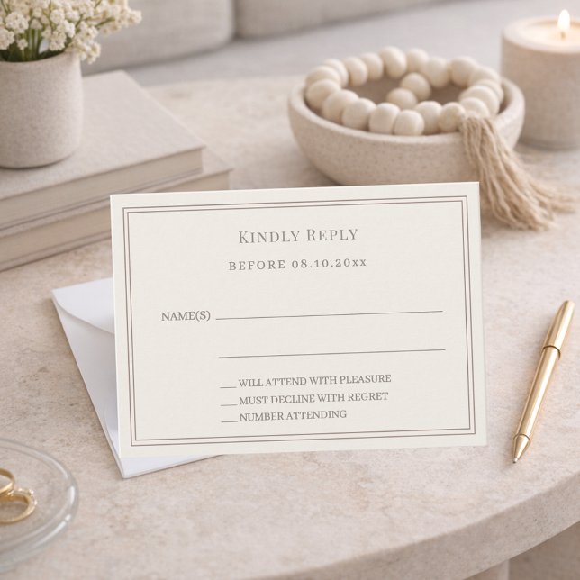 Tarjeta Pequeña Respuesta de boda marfil taupe RSVP (Subido por el creador)
