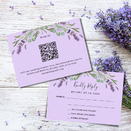 Tarjeta Pequeña Respuesta de boda QR RSVP verde violeta lavanda