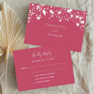 Tarjeta Pequeña Respuesta de las estrellas magenta al boda RSVP
