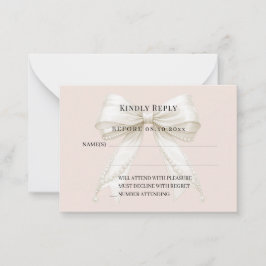 Tarjeta Pequeña Respuesta de lazo de marfil rosa champán RSVP