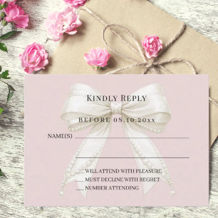 Tarjeta Pequeña Respuesta de lazo de marfil rosa polvoriento RSVP