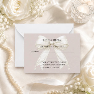 Tarjeta Pequeña Respuesta de lazo marfil taupe RSVP