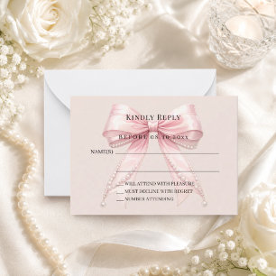 Tarjeta Pequeña Respuesta de lazo rosa champán RSVP