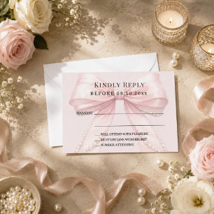 Tarjeta Pequeña Respuesta de lazo rosa rubor RSVP