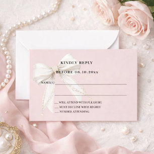 Tarjeta Pequeña Respuesta de RSVP de lazo de marfil rosa polvorien