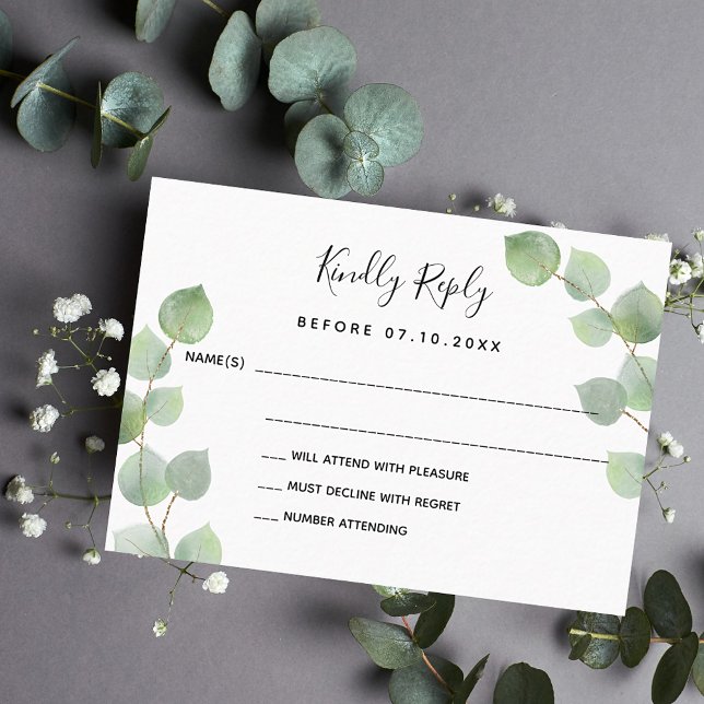 Tarjeta Pequeña Respuesta del boda a eucalipto verde RSVP (Subido por el creador)