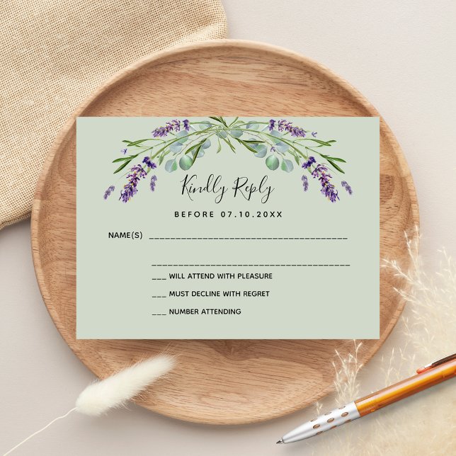 Tarjeta Pequeña Respuesta del boda a los eucaliptos de Lavender (Subido por el creador)