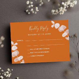 Tarjeta Pequeña Respuesta del boda al naranja quemado eucalipto RS