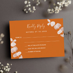 Tarjeta Pequeña Respuesta del boda al naranja quemado eucalipto RS