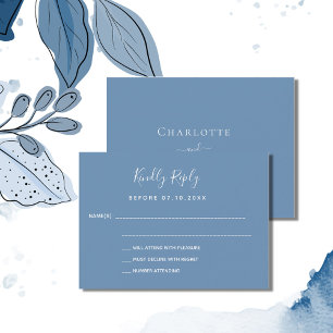 Tarjeta Pequeña Respuesta del boda azul turbio RSVP