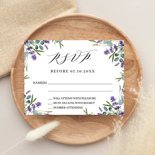 Tarjeta Pequeña Respuesta del boda de florales de lavanda RSVP (Subido por el creador)