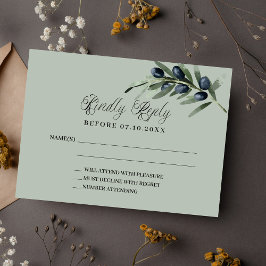 Tarjeta Pequeña Respuesta del boda de la vegetación de olivos RSVP