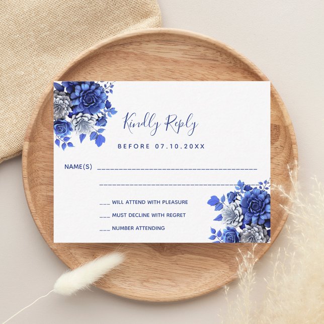 Tarjeta Pequeña Respuesta del boda de las flores azules blancas RS (Subido por el creador)