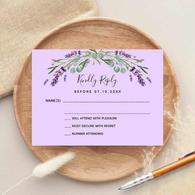 Tarjeta Pequeña Respuesta del boda de Lavender violet eucalipto RS (Subido por el creador)