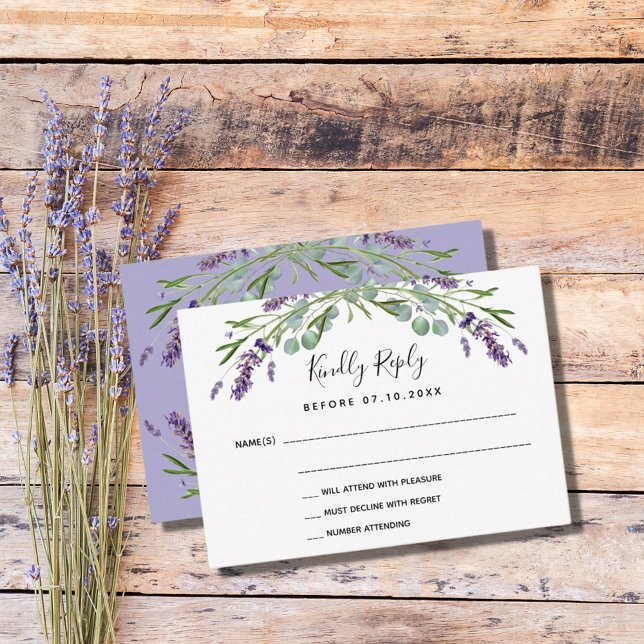 Tarjeta Pequeña Respuesta del boda de Lavender violeta verde RSVP (Subido por el creador)
